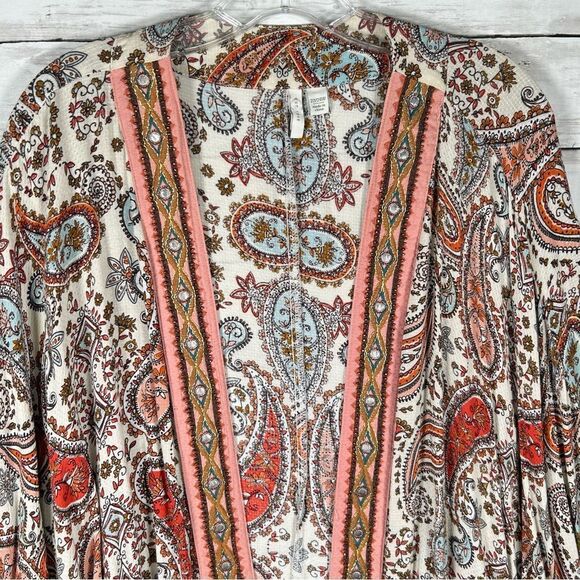 Cato Kimono Bohemian Embellished Trim Paisley Dolman Open Front Jacket 22/24 3x - Picture 4 of 10